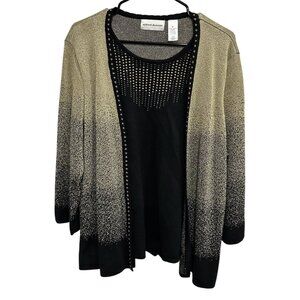 Alfred Dunner Metallic Studded Twinset Sweater Top Ensemble Black Gold Sz XL